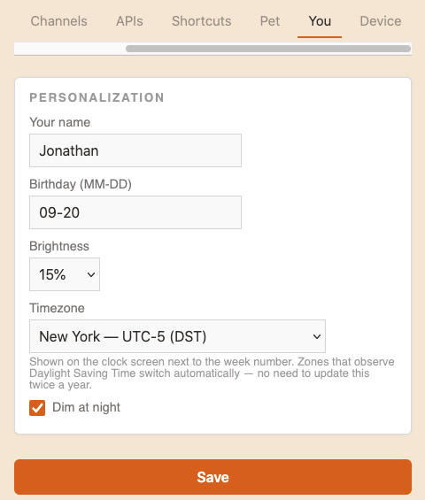 Personalization tab